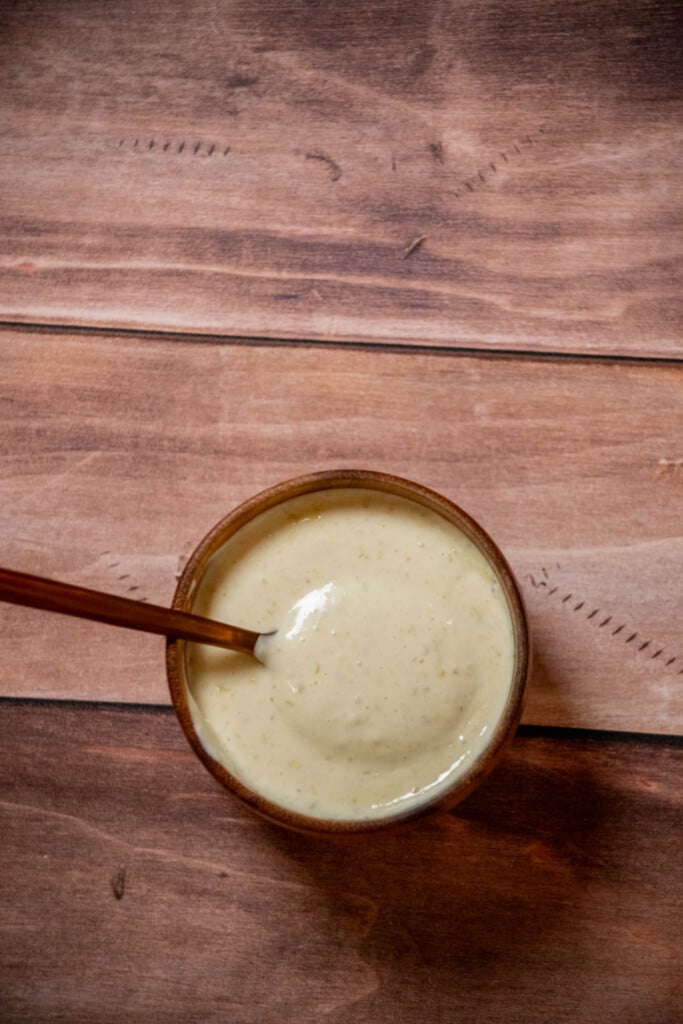 Using a blender, food processor, or immersion blender, blend the mayo, pepperoncini peppers, and horseradish until smooth 