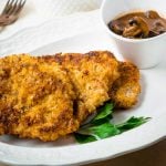 Parmesan & Pretzel Crusted Pork Schnitzel with Quick Mushroom Gravy