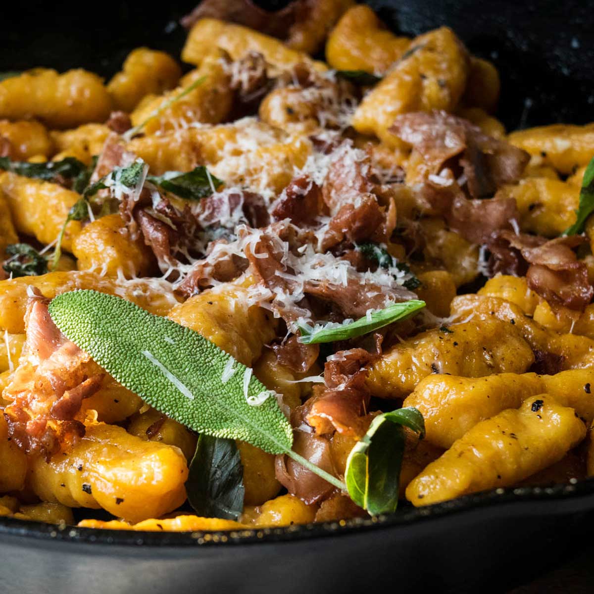 Pumpkin & Sweet Potato Gnocchi with Fried Prosciutto & Sage Jawns I
