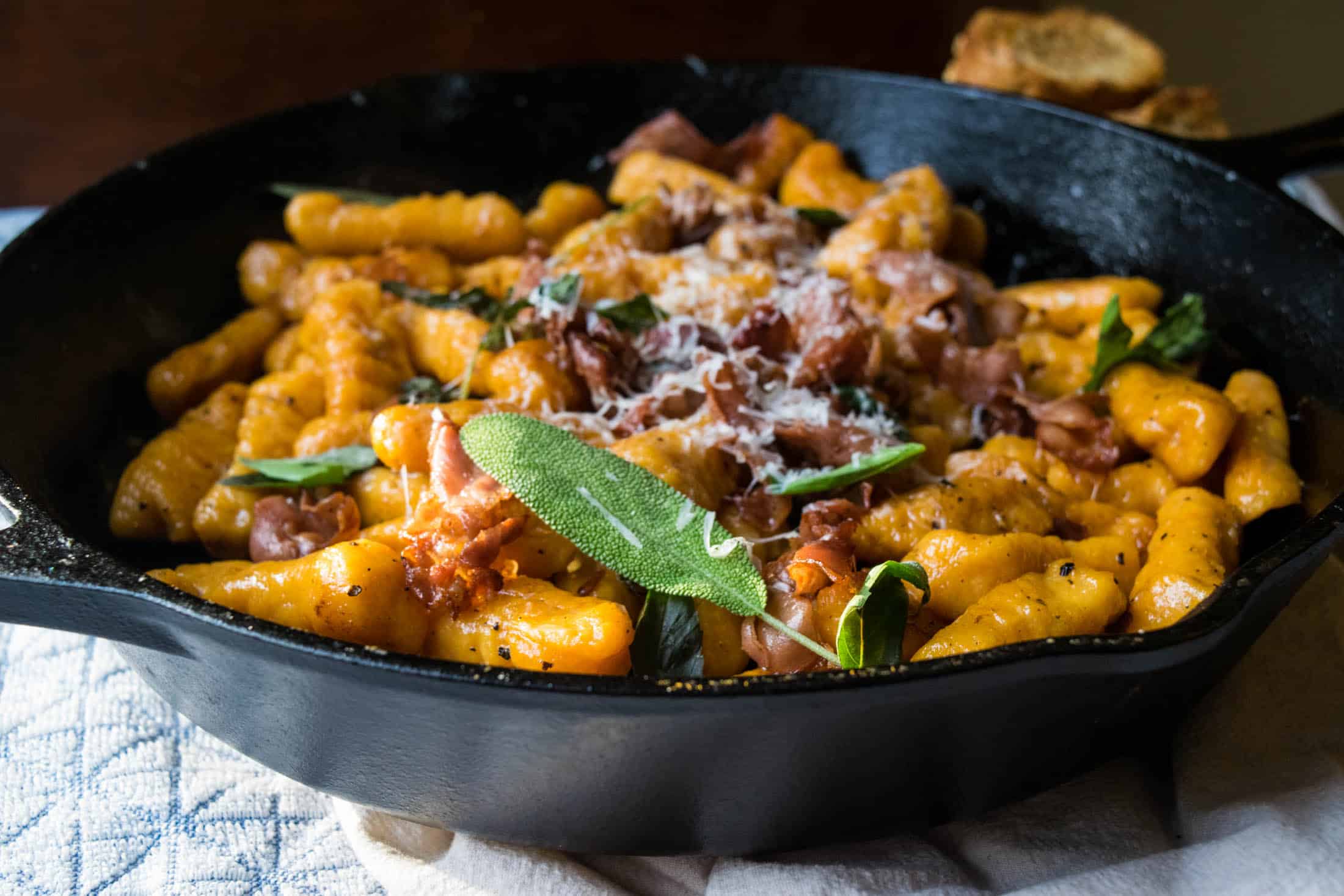 Pumpkin & Sweet Potato Gnocchi with Fried Prosciutto & Sage Jawns I