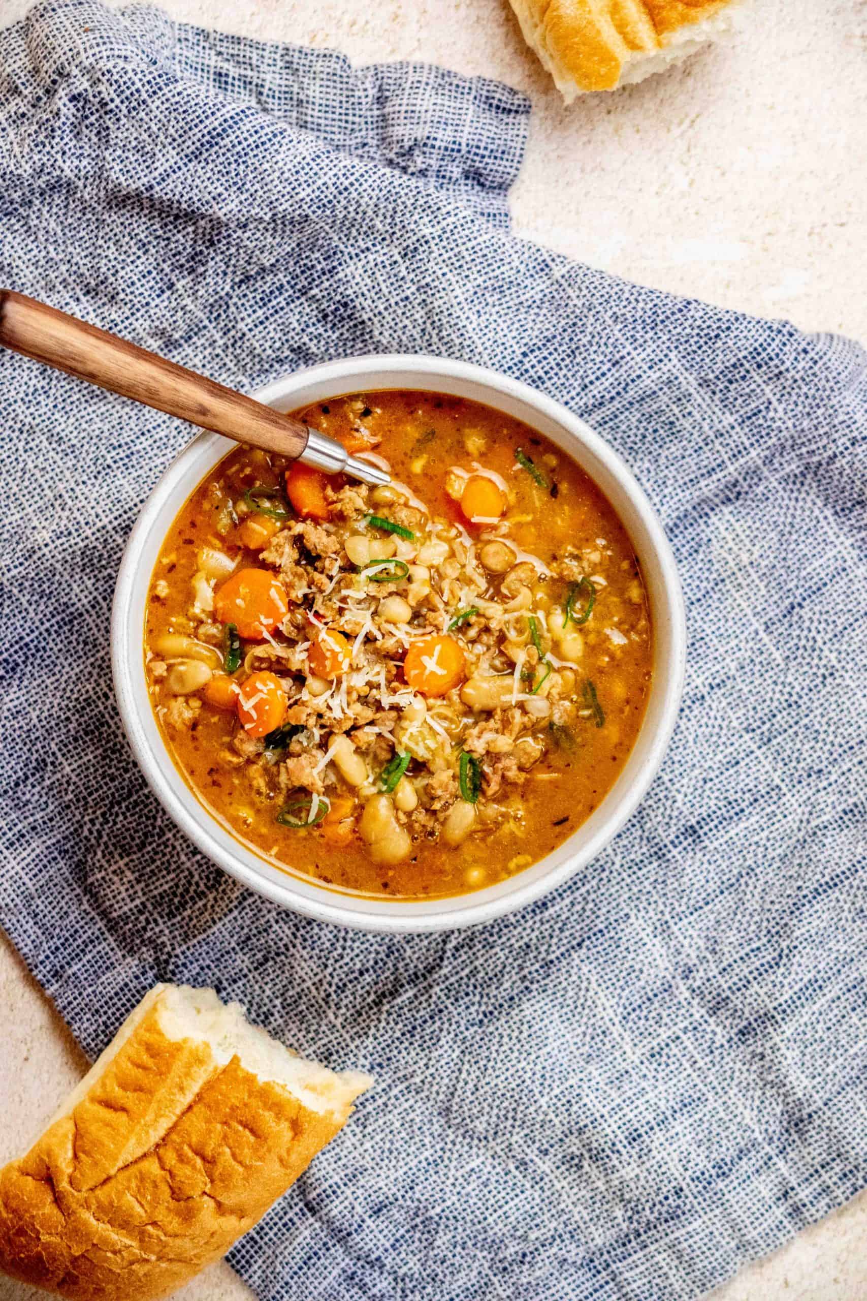 Instant Pot Tuscan White Bean Soup with Sausage and Farro