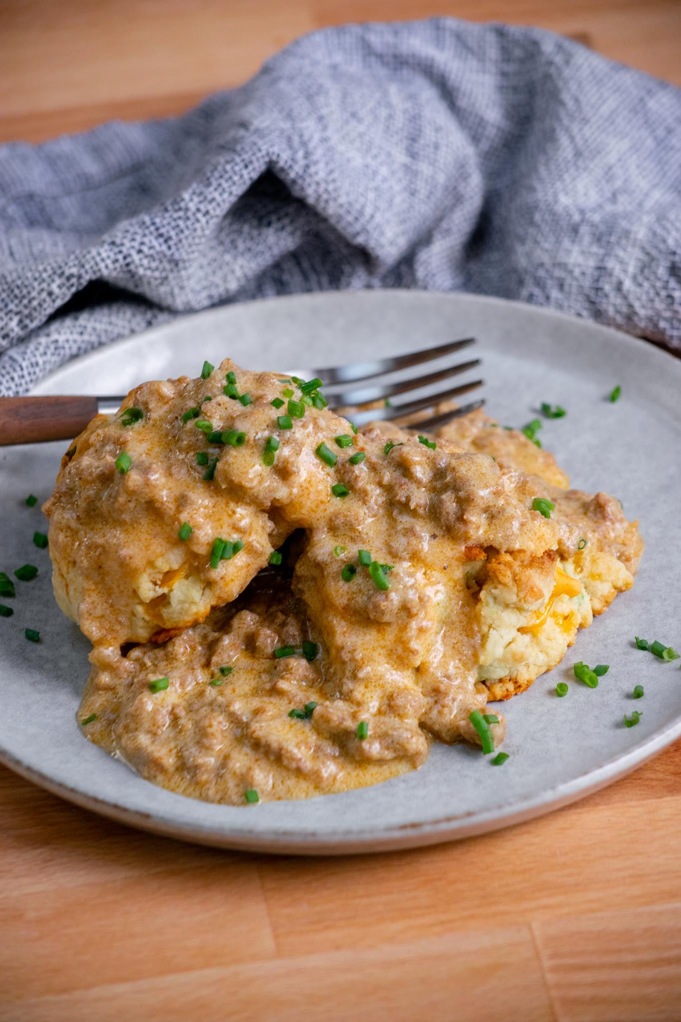 Chorizo breakfast gravy and biscuits. 