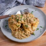 Chorizo breakfast gravy served over cheddar scallion biscuits.