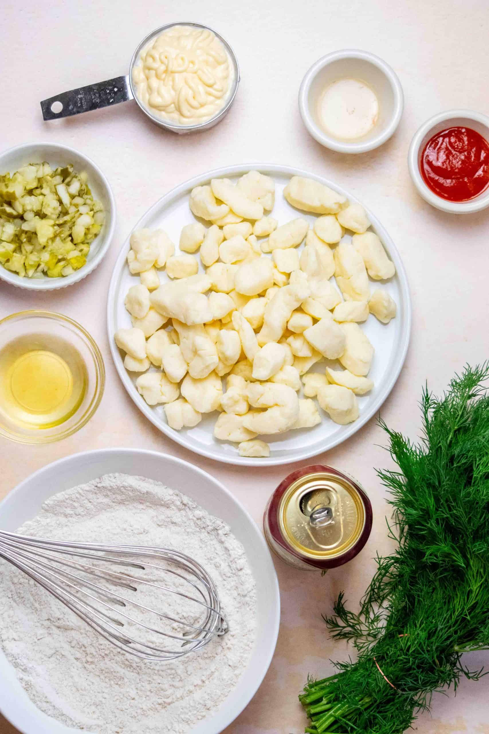 Homemade Deep Fried Pickle Beer Battered Cheese Curds Recipe ingredients