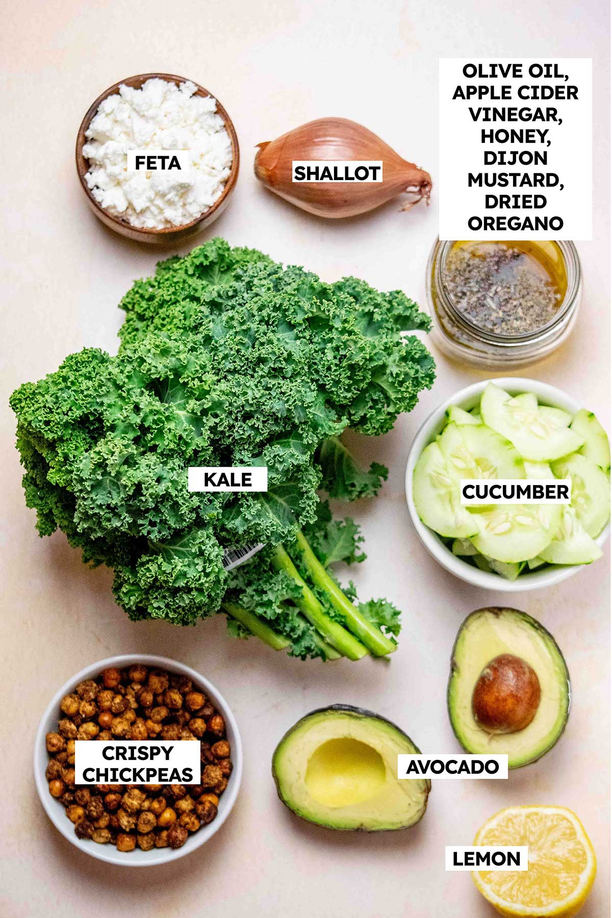Kale Salad with Crispy Chickpeas, Avocado and Feta Ingredients 