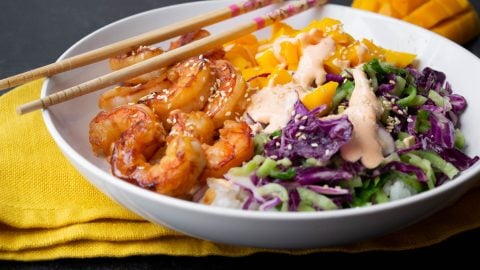 Shrimp and Mango Poke Bowls with Wasabi Ginger Dressing