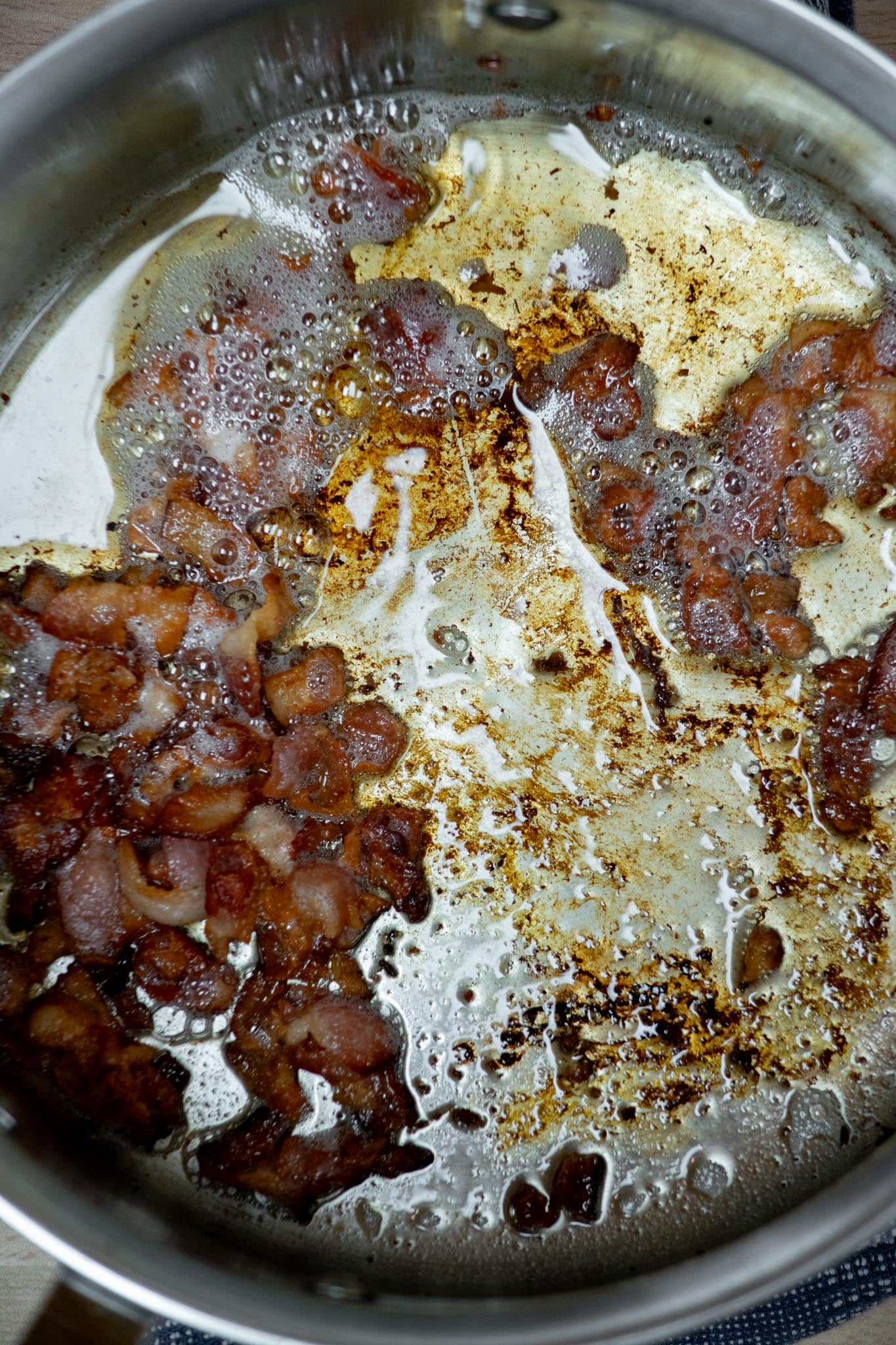 Cook bacon, stirring occasionally until crisp- 6-8 minutes,. 