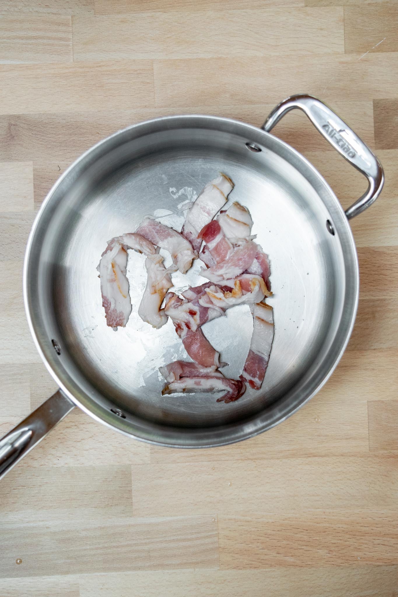 Chop bacon into small pieces, and add to a cold saucepan. 