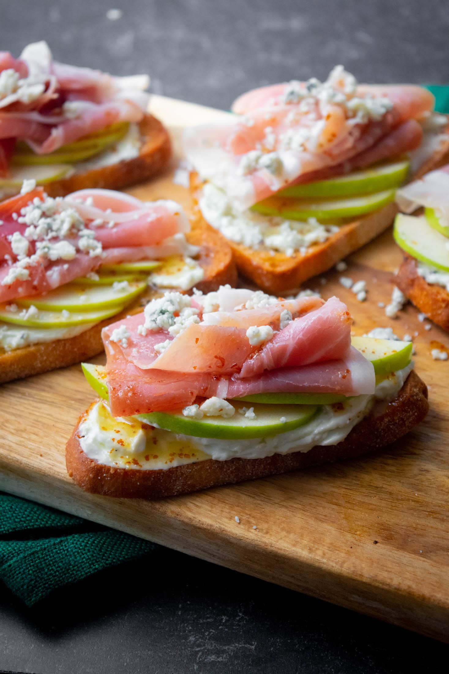 Whipped Blue Cheese Crostini with Apple and Prosciutto Jawns I Cooked