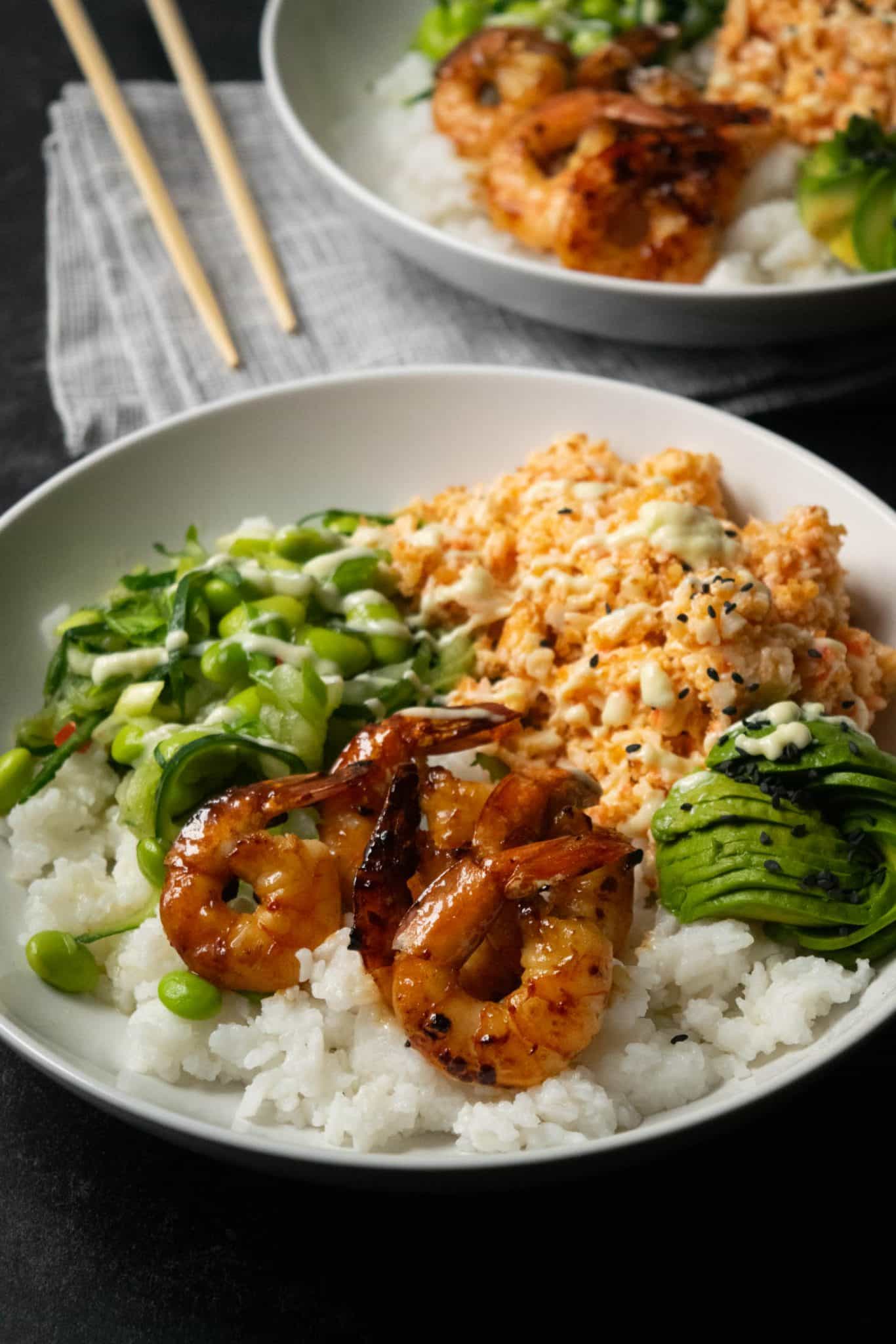 Kani Salad Sushi Bowls with Shrimp and Avocado Jawns I Cooked