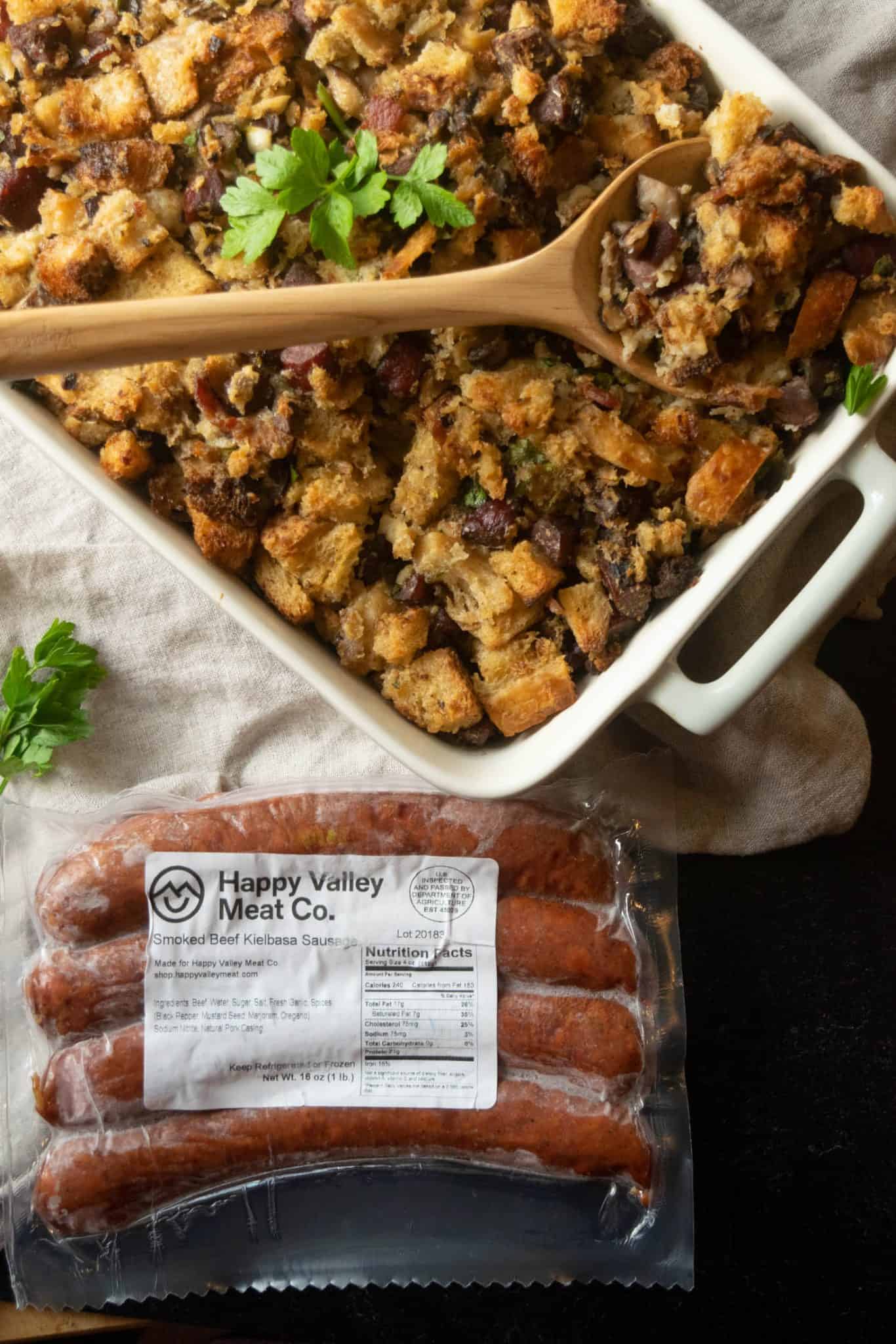 Sourdough Stuffing with Kielbasa and Bacon Jawns I Cooked