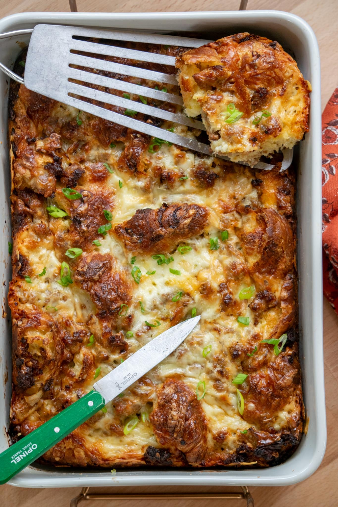 Rest and serve. Let the casserole rest for about 20 minutes before slicing and serving.