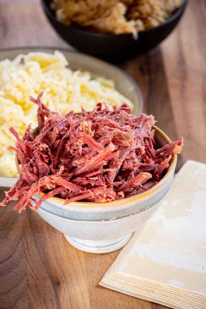 prepare your corned beef and sauerkraut, and shred cheese
