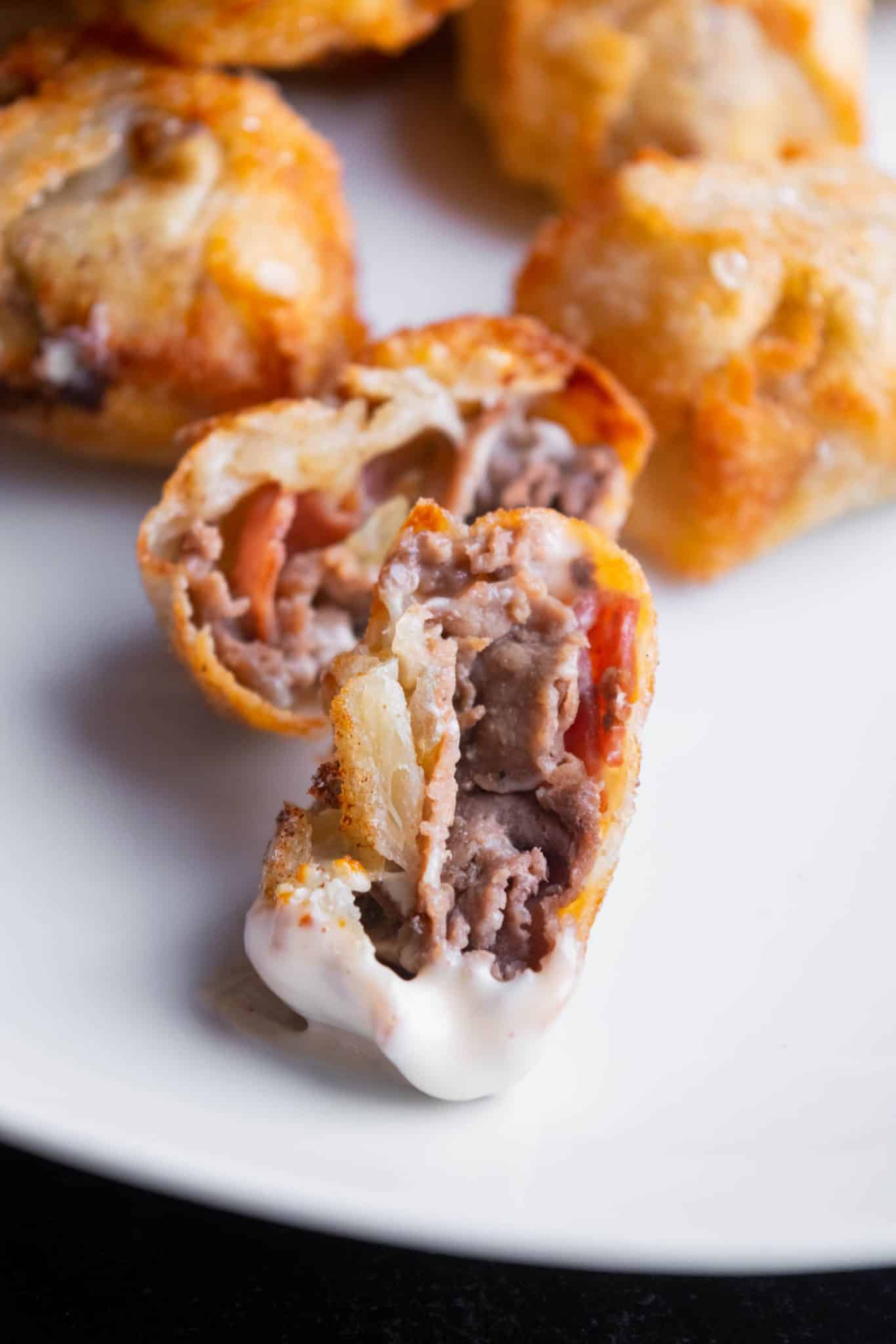 Salami Cheesesteak Wontons with Tangy Special Sauce Jawns I Cooked