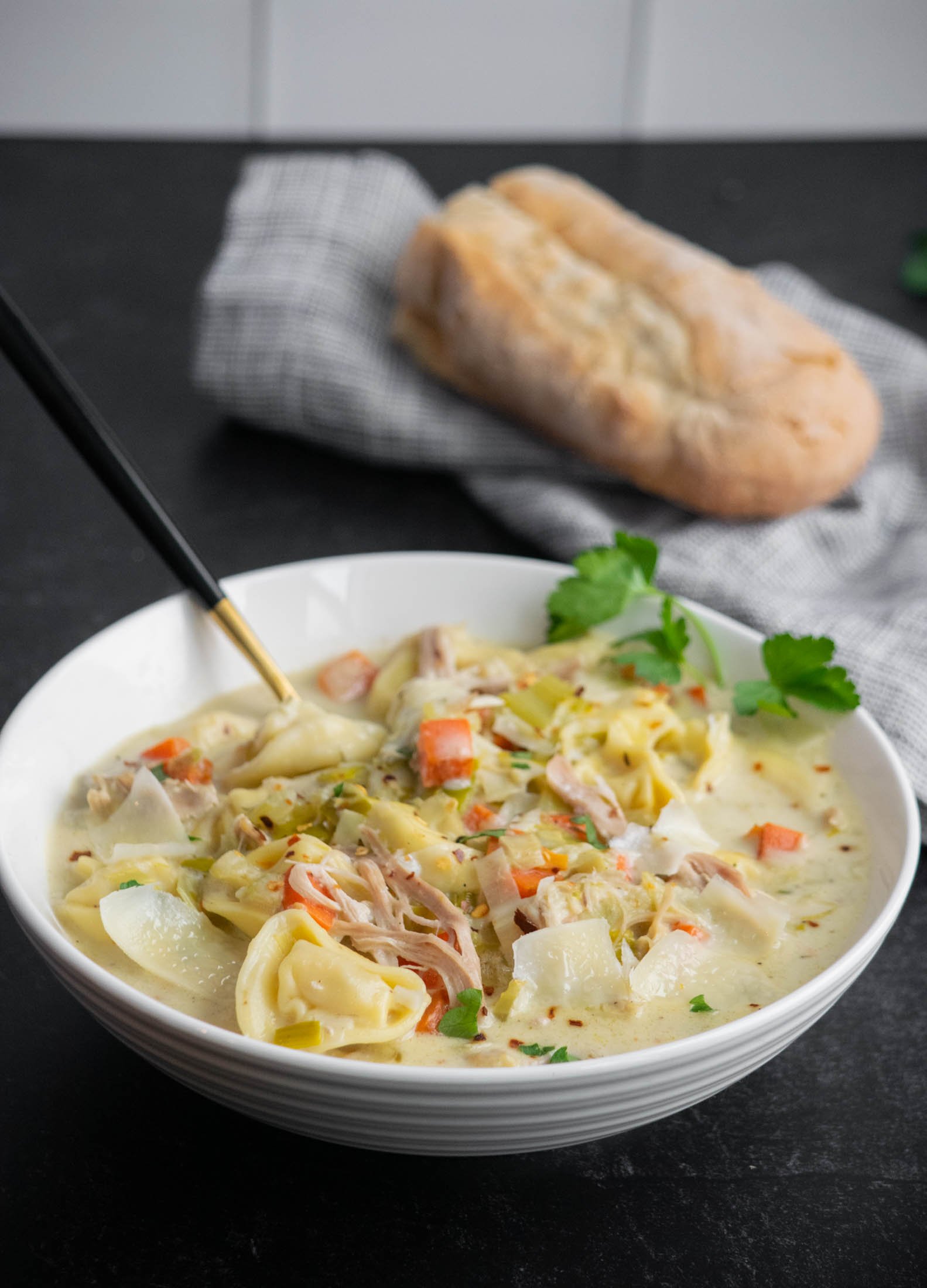 Creamy Chicken Tortellini Soup with Leeks