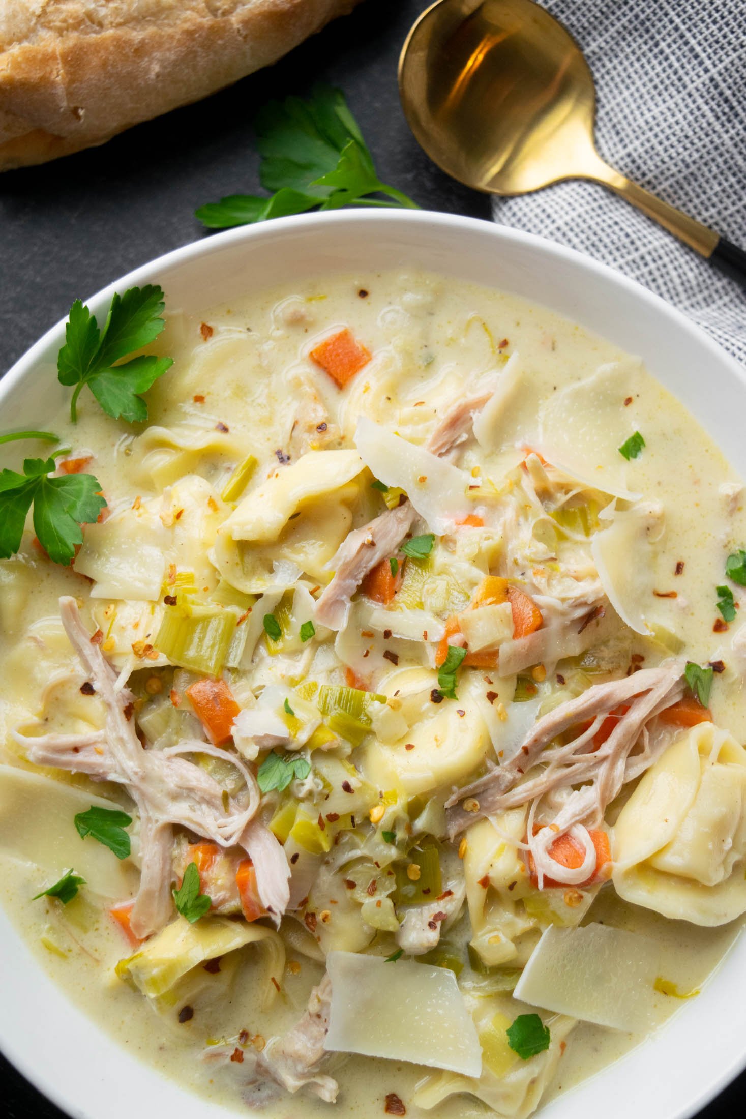 Creamy Chicken Tortellini Soup with Leeks