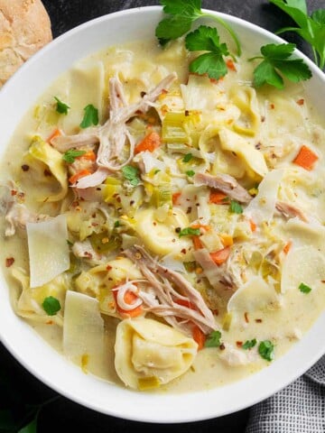 Creamy Chicken Tortellini Soup with Leeks