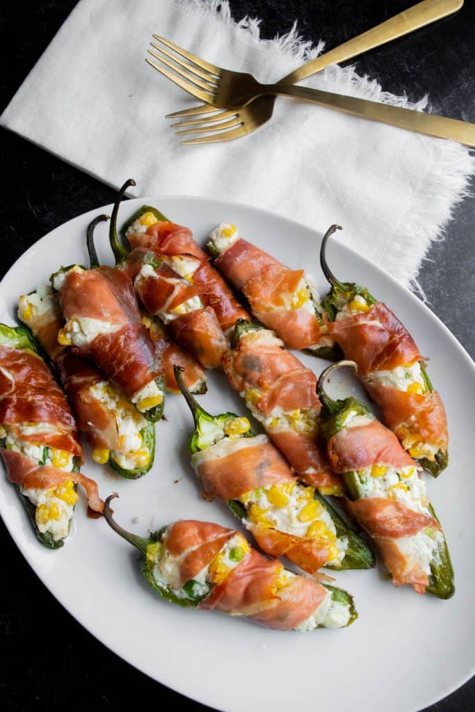 Jalapeño Poppers with Prosciutto, Corn and Goat Cheese