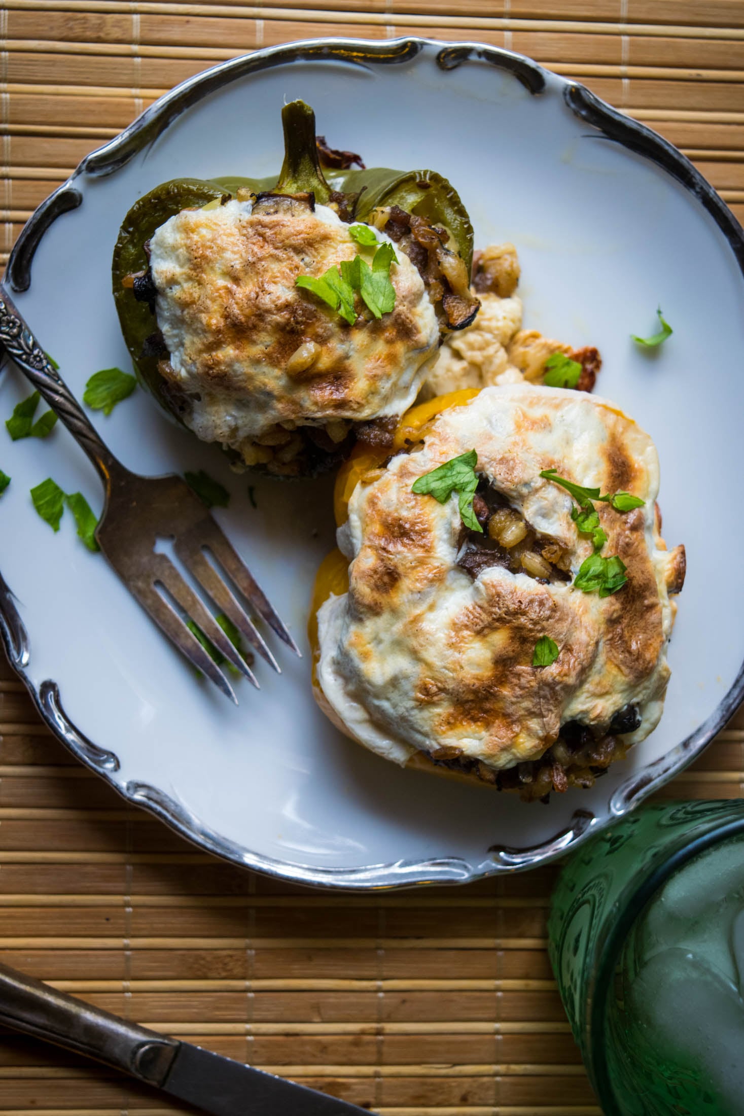 Turkey stuffed peppers on a plate.