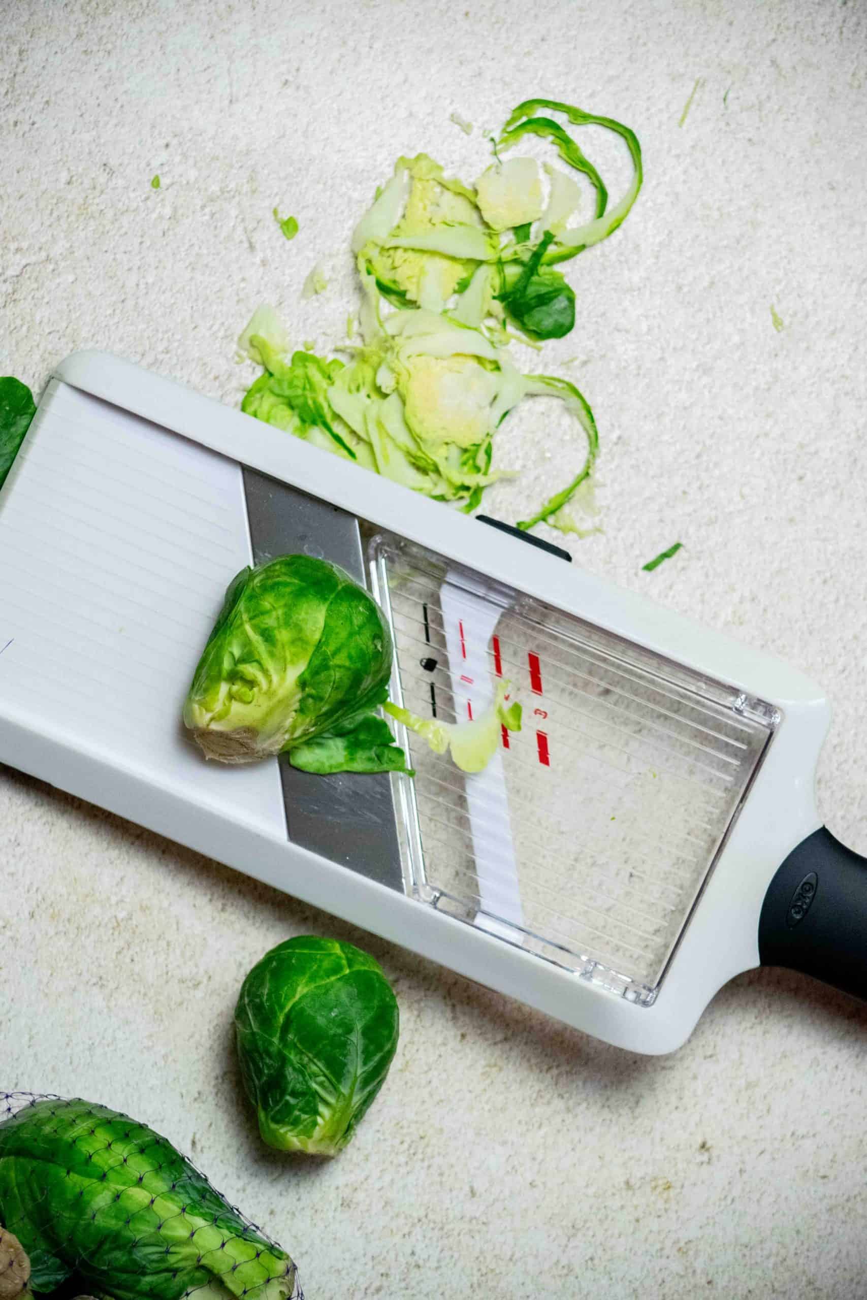 using a Mandoline to shave Brussels Sprouts
