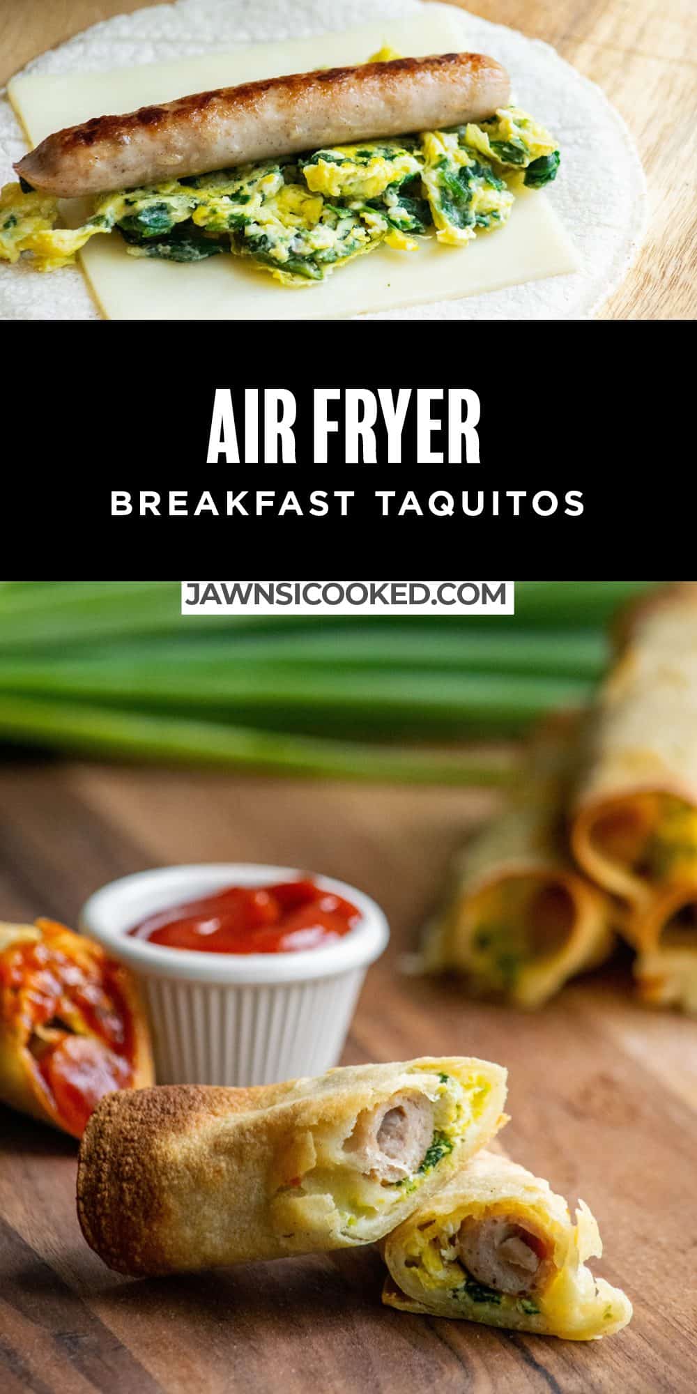Sausage Breakfast Taquitos (Air Fryer or Oven) with Sriracha Ketchup