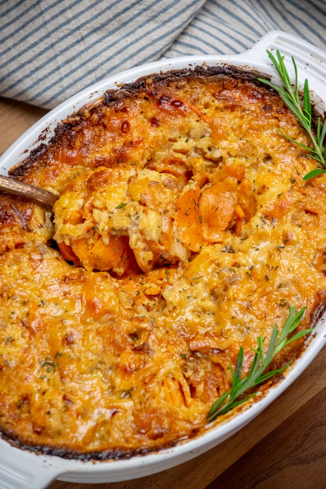 Sweet Potato Au Gratin with Smoked Gouda and Rosemary