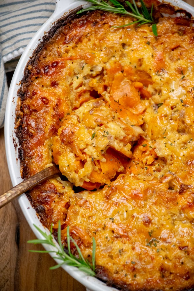 Sweet Potato Au Gratin with Smoked Gouda and Rosemary