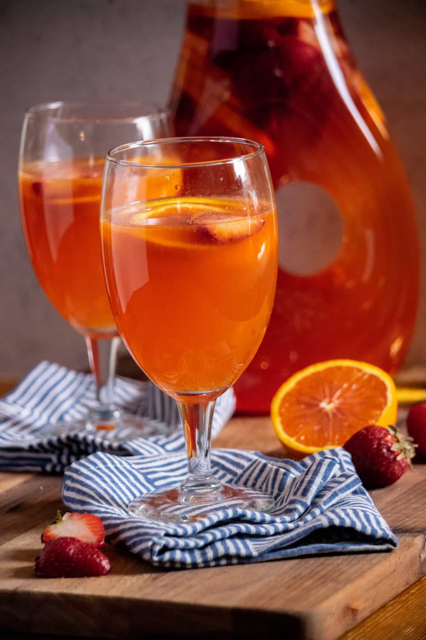 White Wine Sangria with Orange and Strawberry Jawns I Cooked