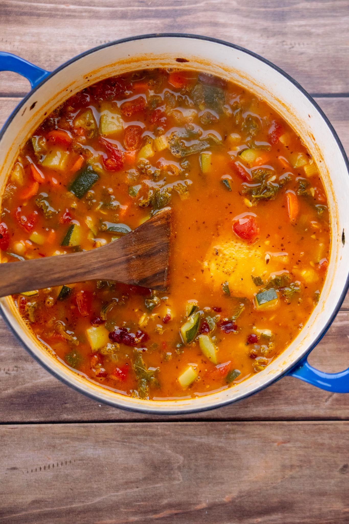 Simmer the soup. Bring to a boil, then reduce the heat to medium-low. Cover and simmer for 12–15 minutes, until the pasta is cooked and the zucchini is fork-tender.