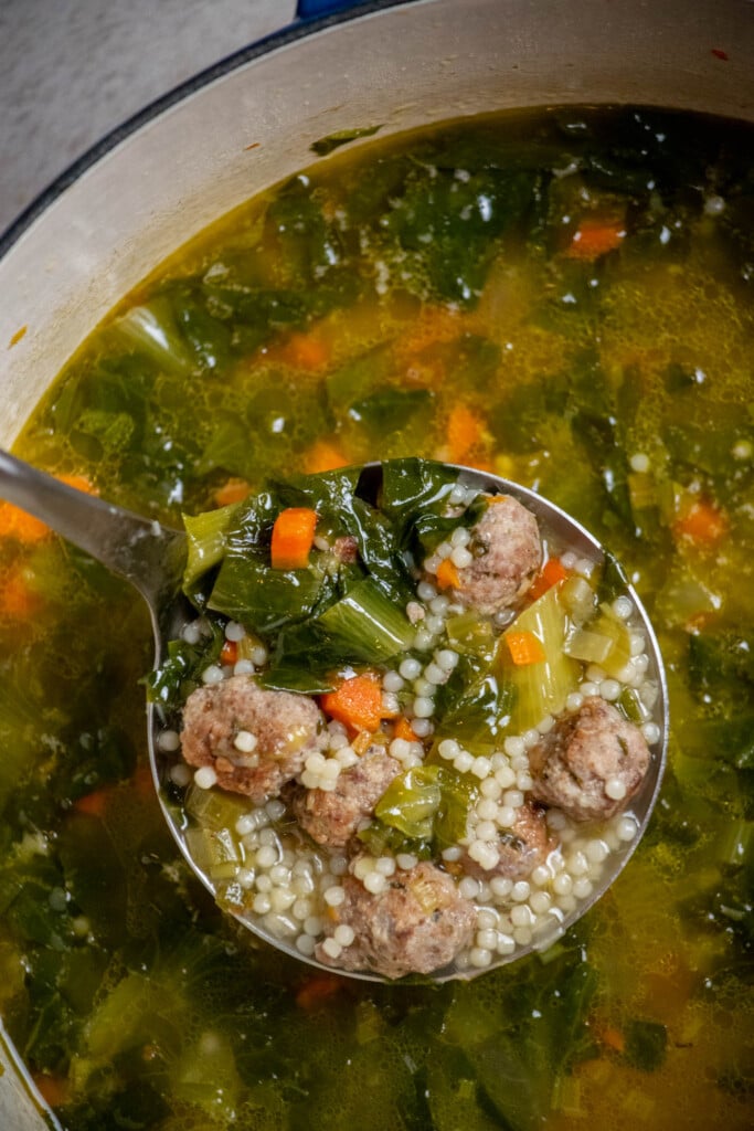 Serve if pasta was added, or add pasta to bowls and ladle soup over to serve. 