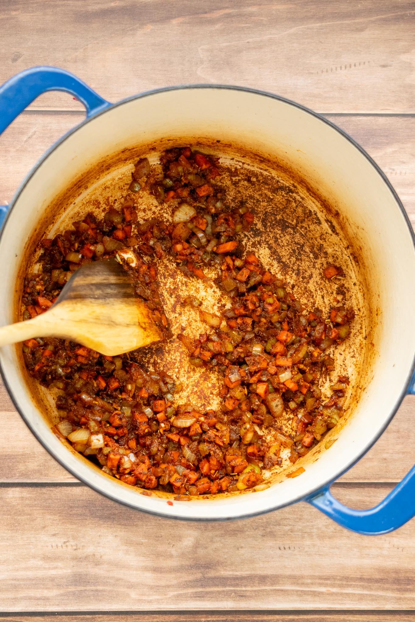 Add the seasonings and tomato paste. Stir in the garlic, Italian seasoning, smoked paprika and caraway seeds. Add the tomato paste and cook for 1–2 minutes, stirring, until it deepens in color.