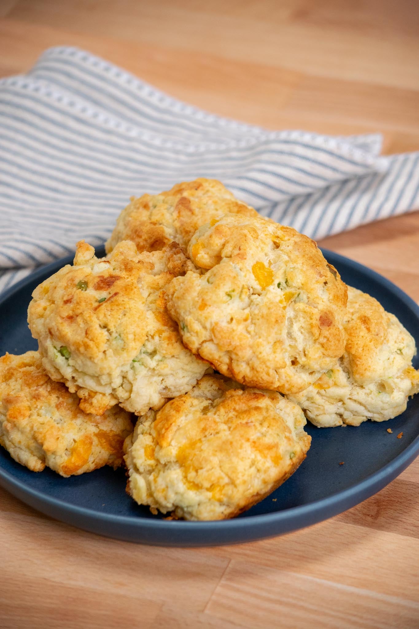 closeup of cheddar cheese biscuits recipe. 