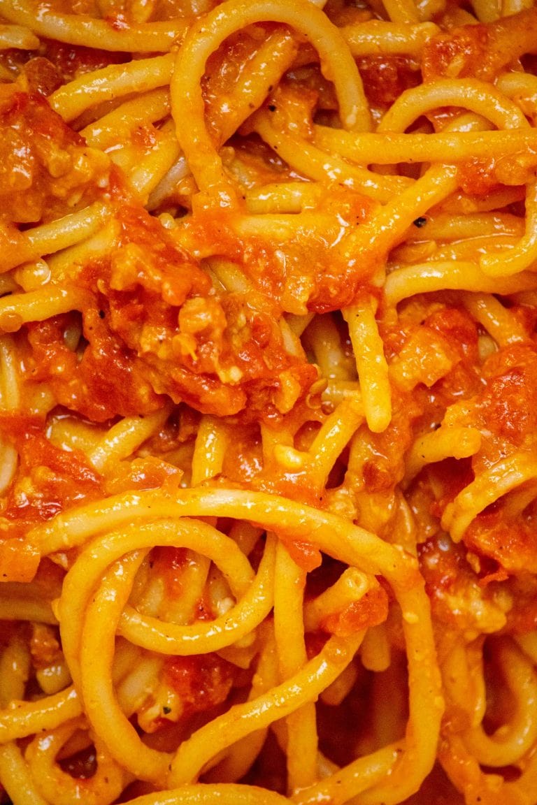 Easy Bucatini Pasta Amatriciana with Calabrian Chiles Jawns I Cooked