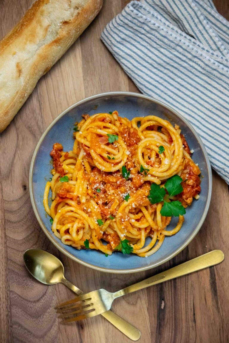Easy Bucatini Pasta Amatriciana with Calabrian Chiles Jawns I Cooked