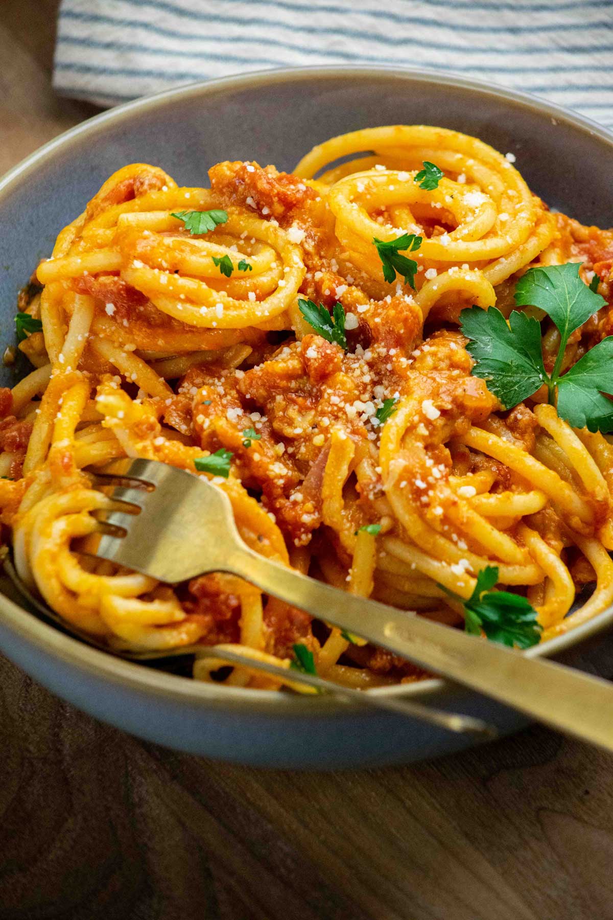 Easy Bucatini Pasta Amatriciana with Calabrian Chiles