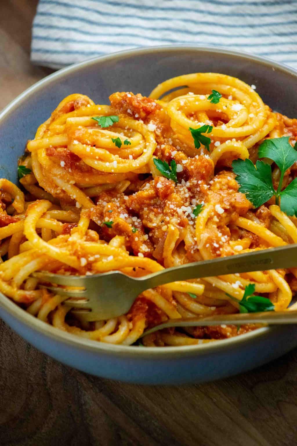 Easy Bucatini Pasta Amatriciana with Calabrian Chiles Jawns I Cooked