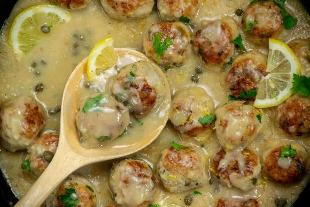 Chicken Piccata Meatballs Stuffed with Mozzarella - Jawns I Cooked