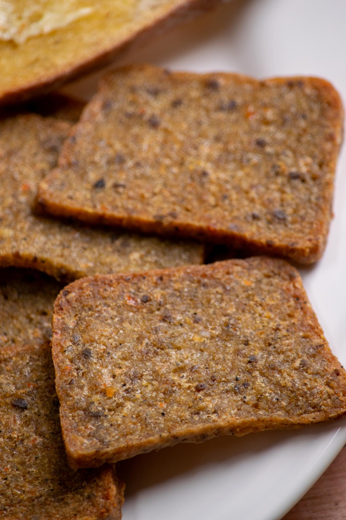 Close up view of air fryer scrapple.
