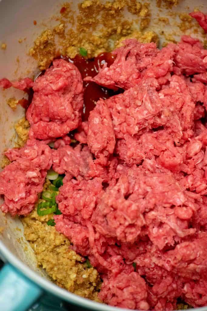 break up ground beef, and add to the bowl