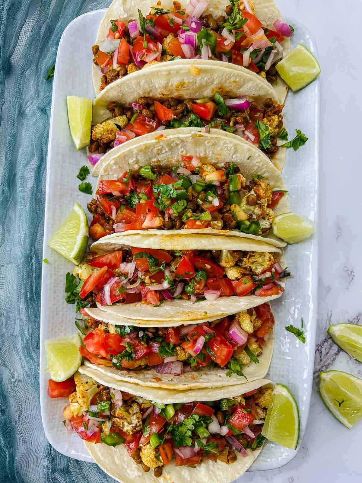 Roasted Cauliflower and Lentil Tacos