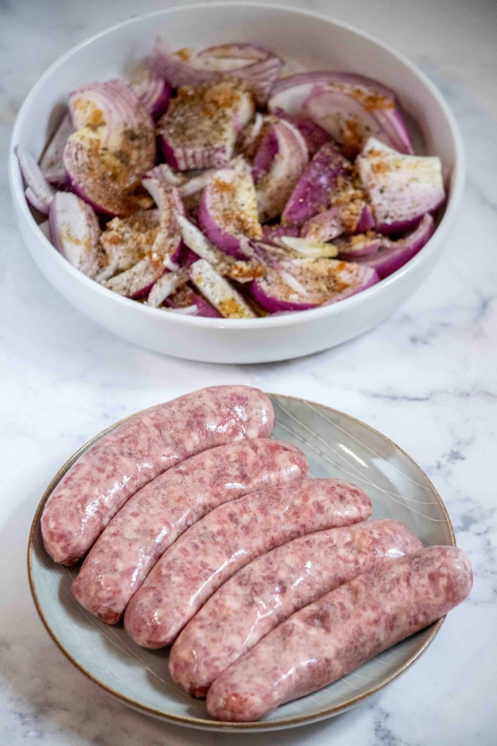 Easy Oven Baked Brats with Roasted Onions Recipe ingredients