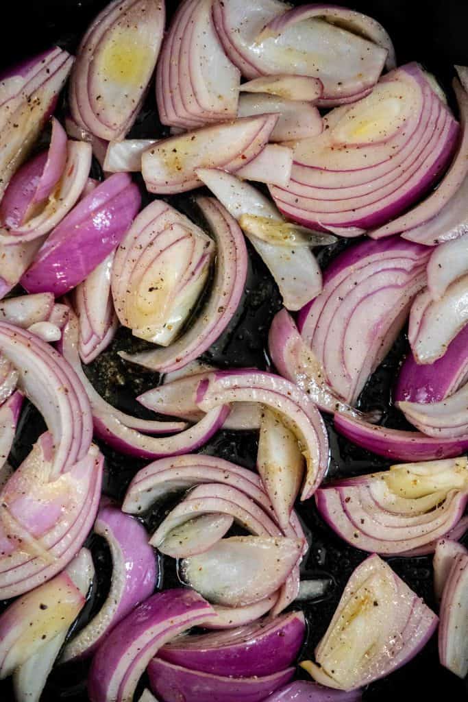 arrange onions in an even layer in your cast iron skillet