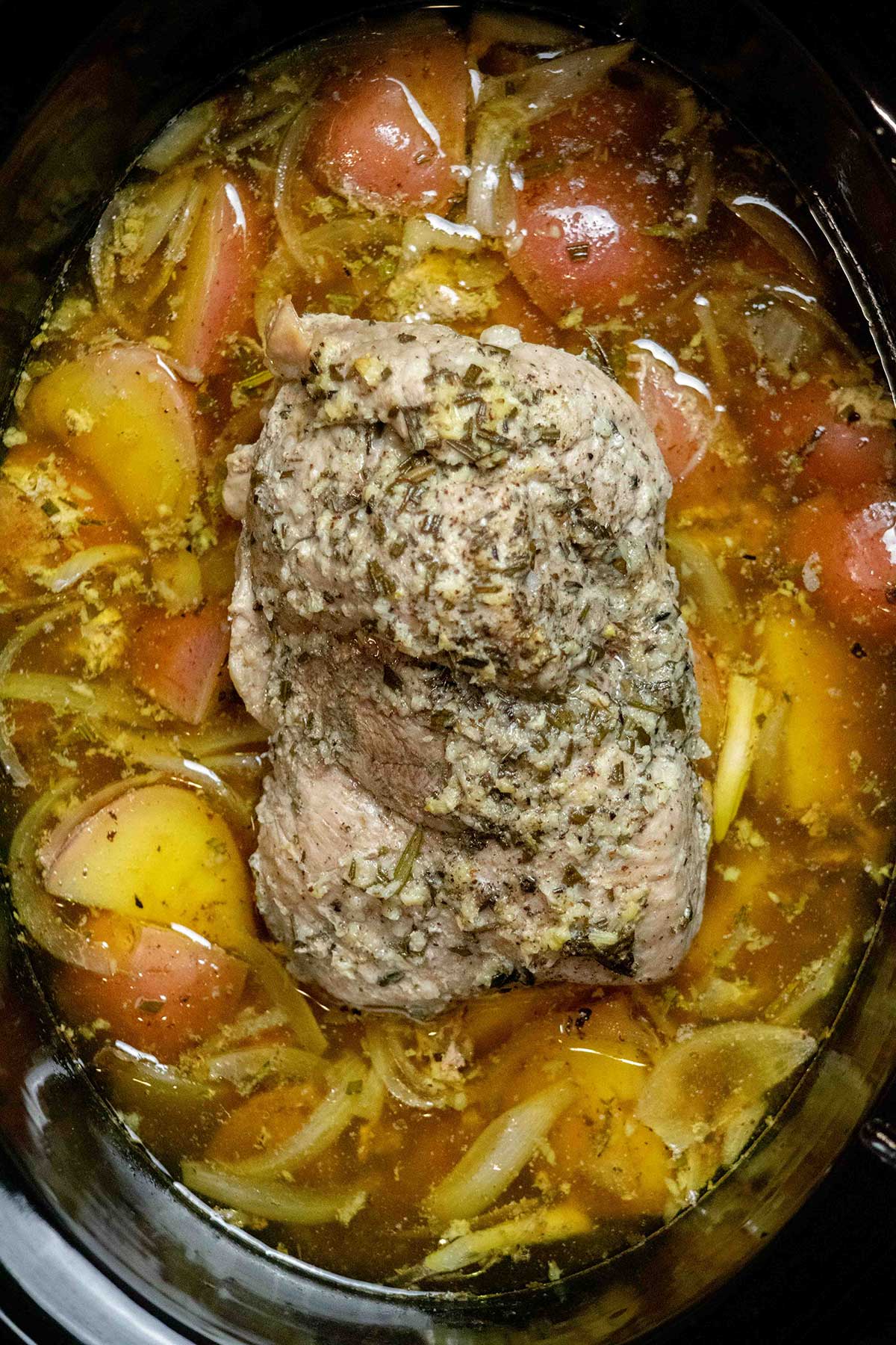 Cover and cook on HIGH for 2 to 2½ hours or LOW for 4 to 5 hours, until the center of the pork reaches 145°F.