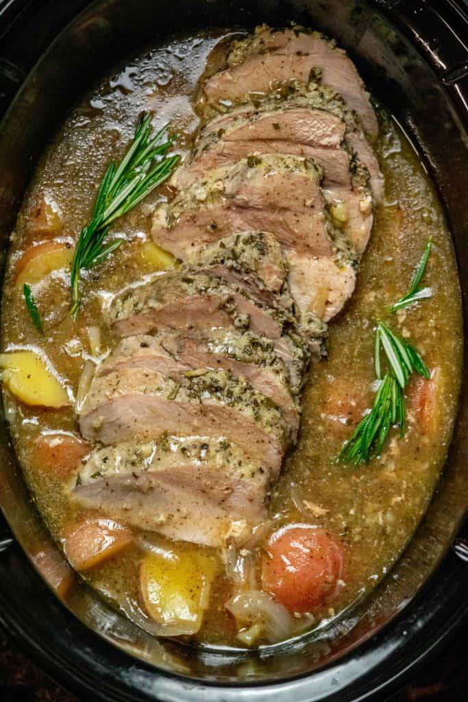 let the pork rest, add a cornstarch slurry to the potatoes and liquid to make a gravy, slice the pork and serve sliced pork with gravy and potatoes 