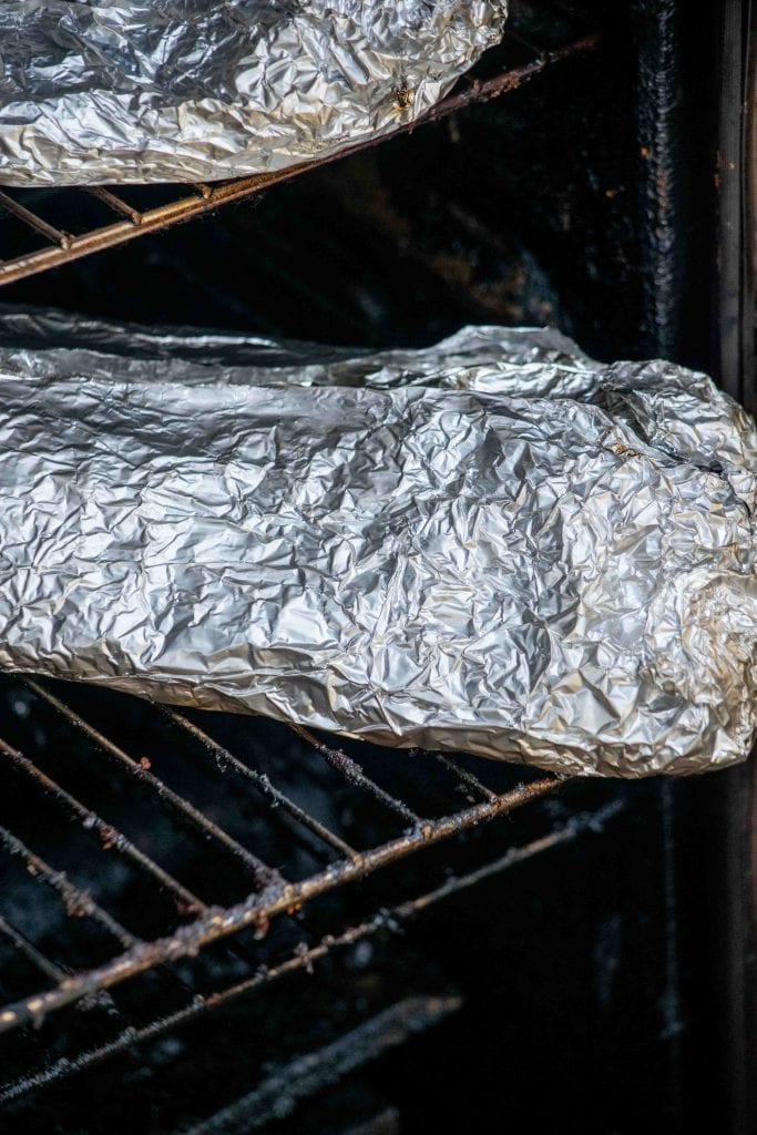 smoked ribs wrapped in foil