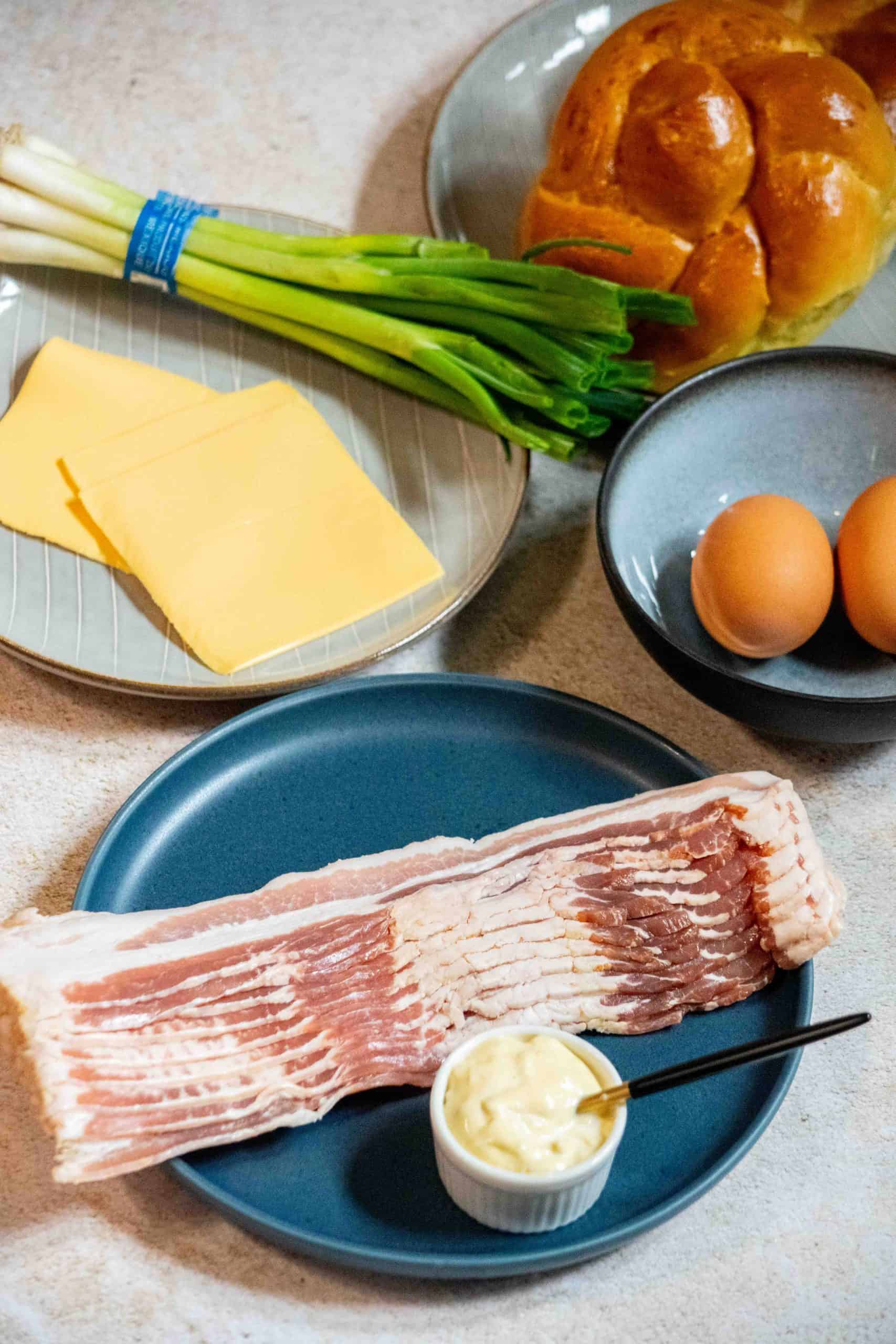 Bacon, Scallion Fried Egg and Cheese Breakfast Sandwich ingredients 