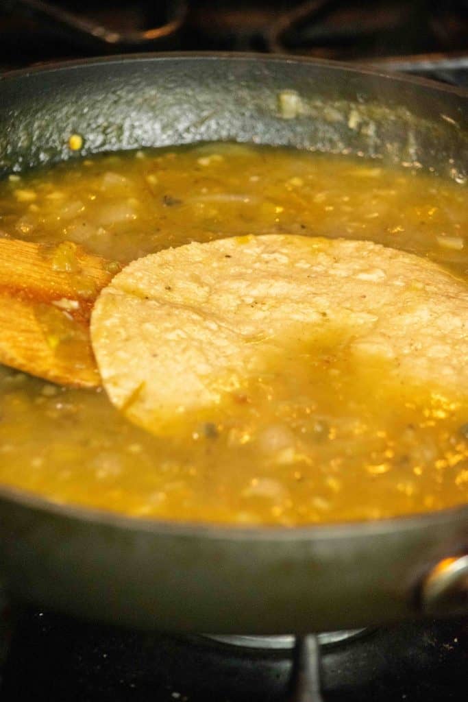 turn off heat and coat tortillas in sauce