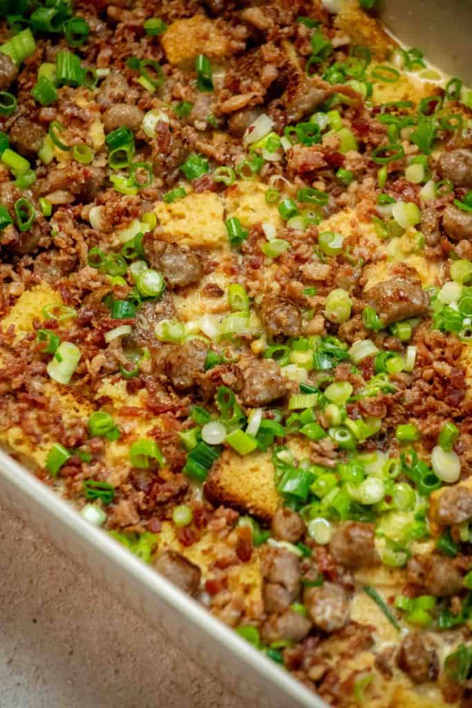 whisk together eggs, seasonings, milk and hot sauce and pour over casserole