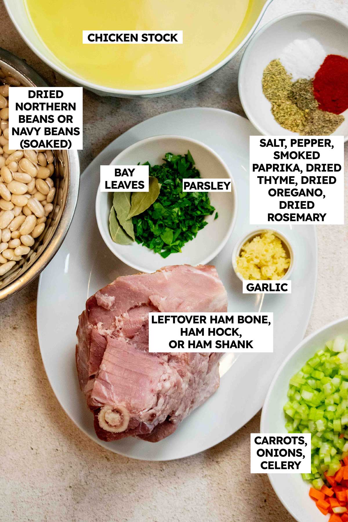 Easy Slow Cooker (Crockpot) Ham Bone Bean Soup Ingredients
