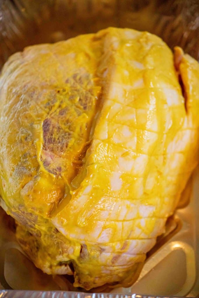 dry pork and coat in mustard